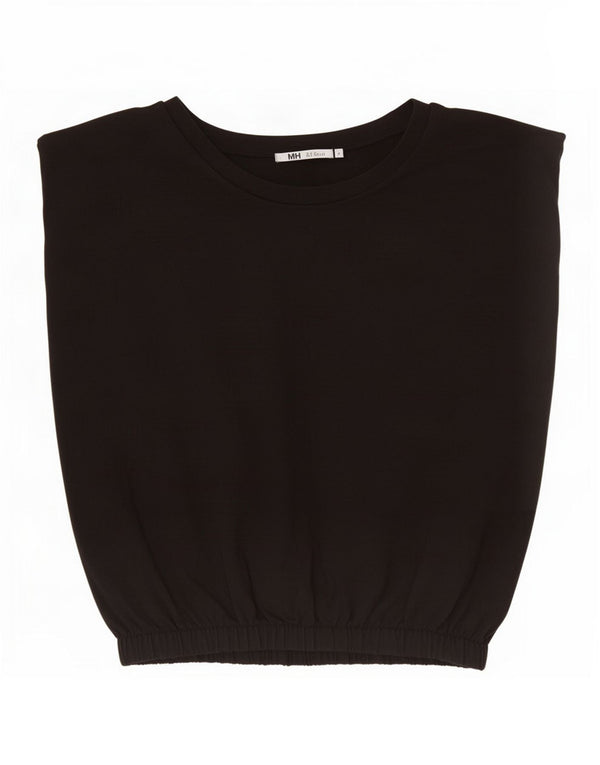Zara Womens Crop Blouse sans manches Top UK 10 Petit coton noir