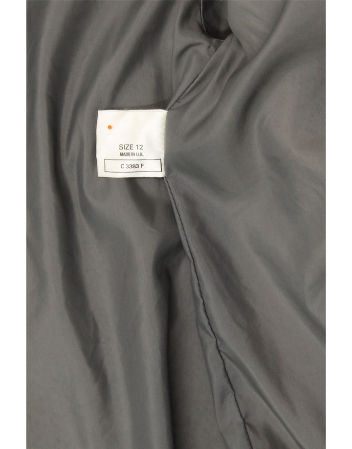 VINTAGE Femmes Fausse Fourrure Pardessus UK 12 Moyen Argent Rayé Modacryl