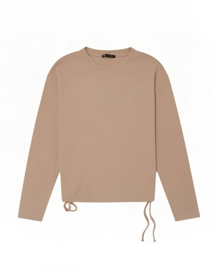Zara Femme Top Manches Longues UK 10 Petit Beige Polyester