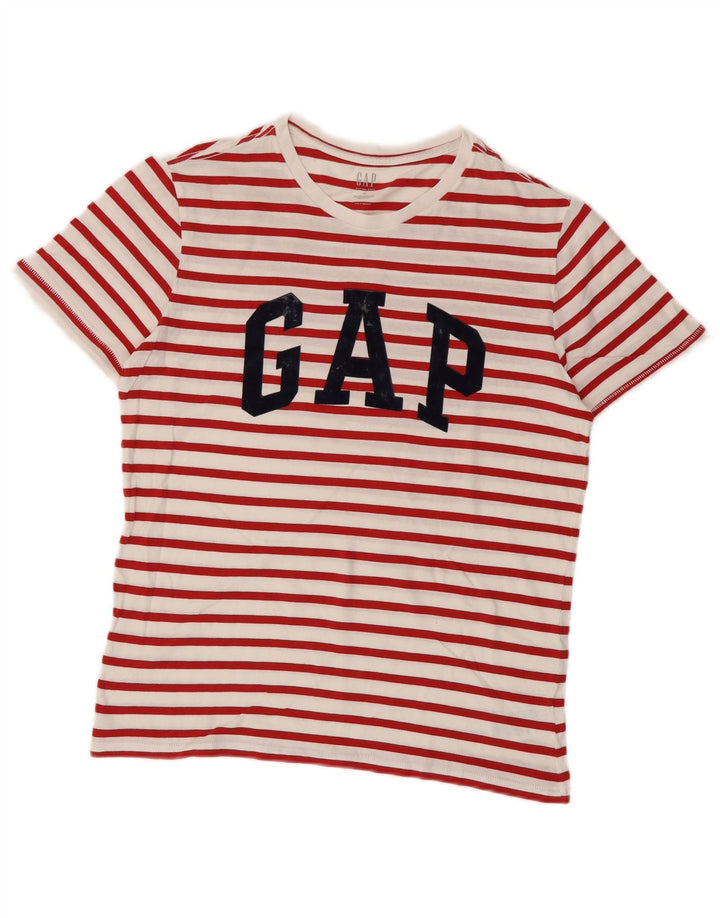 Gap T-Shirt Graphique Femme UK 14 Coton Rayé Rouge Moyen