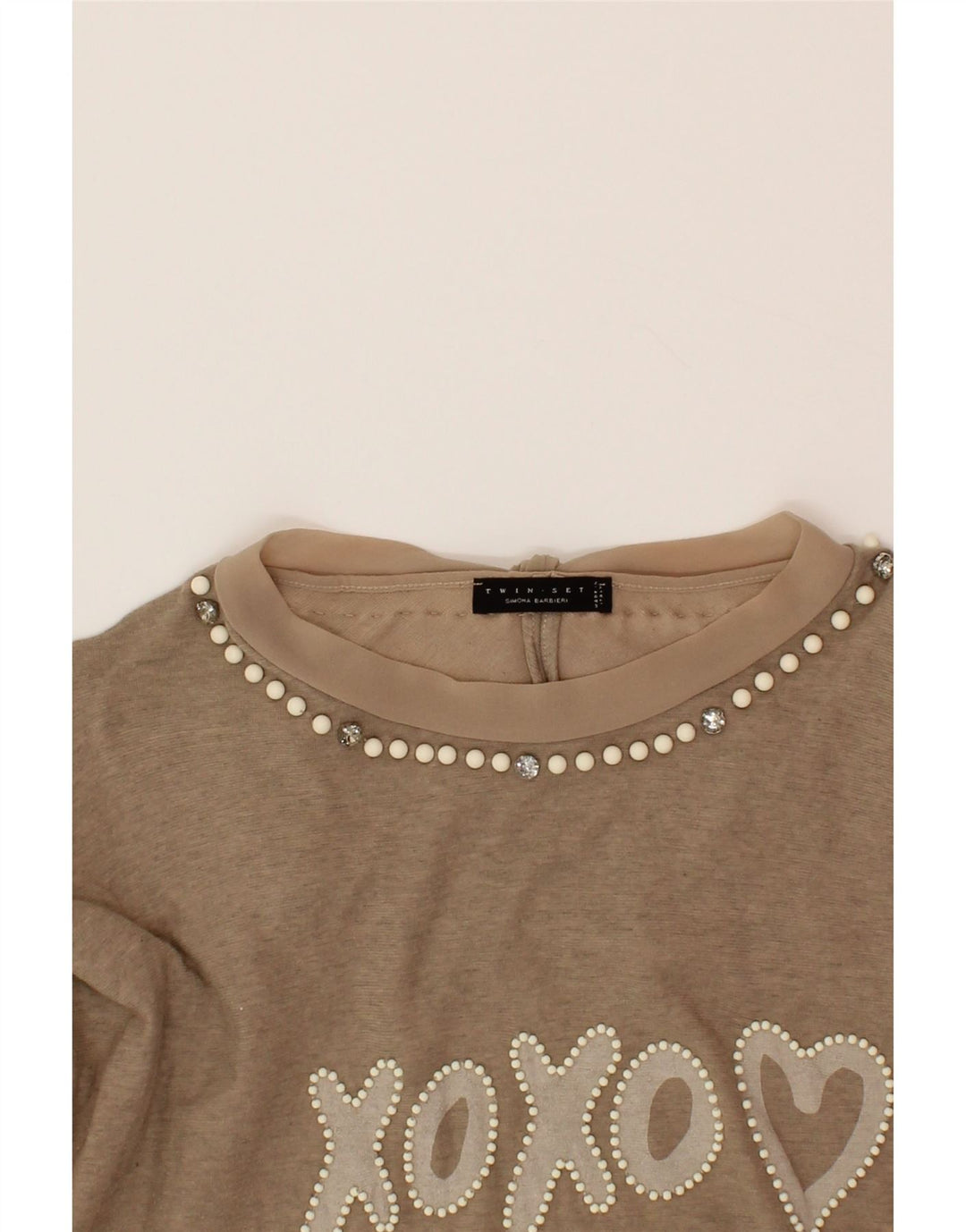 TWIN-SET Womens Graphic Top Long Sleeve UK 14 Medium Beige Vintage Twin-Set and Second-Hand Twin-Set from Messina Hembry 