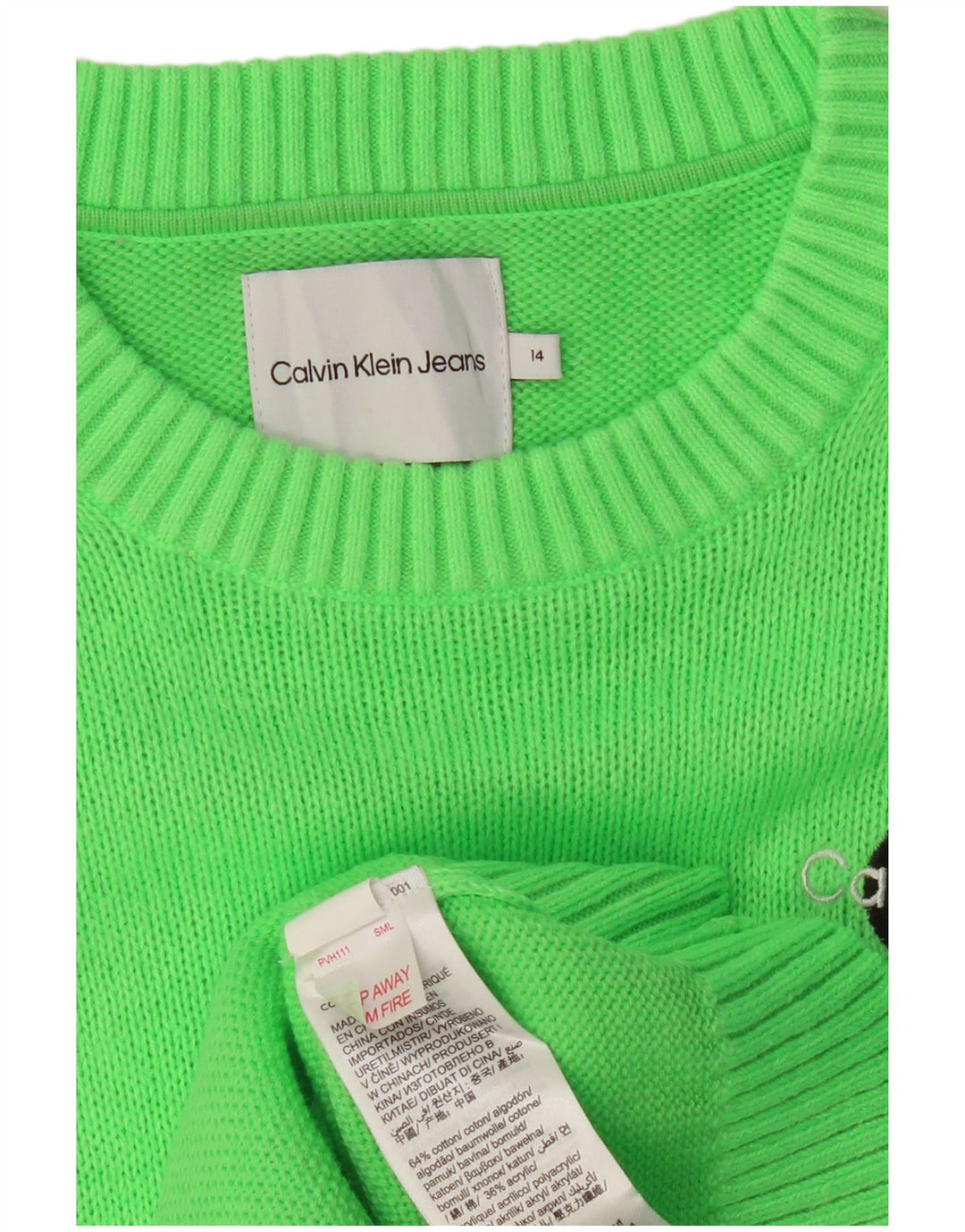 CALVIN KLEIN JEANS Pull ras du cou pour femme UK 14 Vert moyen