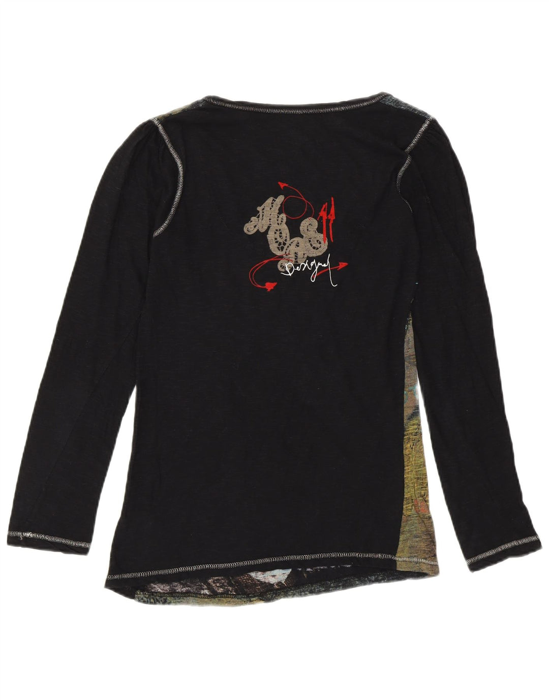 DESIGUAL Haut graphique à manches longues pour femme UK 12 Medium Noir Designer