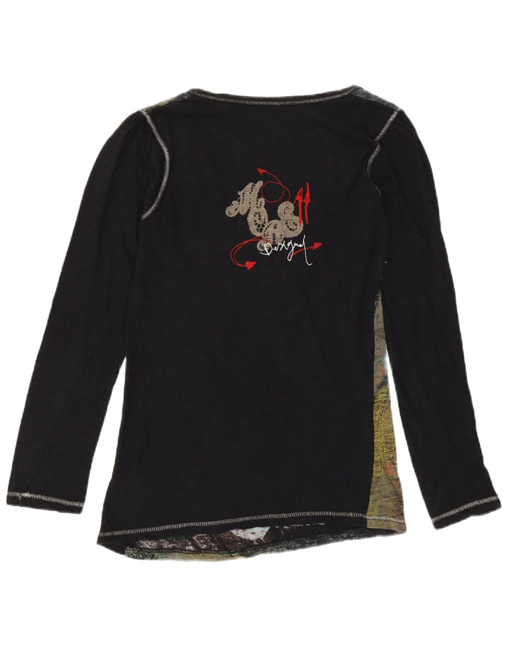 DESIGUAL Haut graphique à manches longues pour femme UK 12 Medium Noir Designer