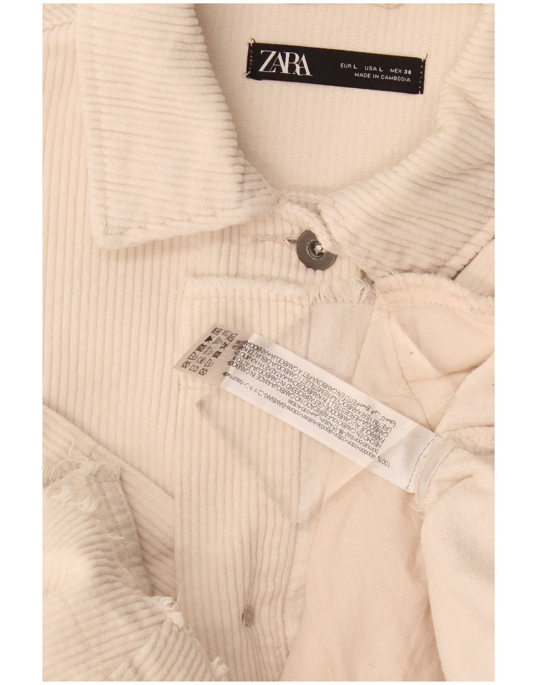 Zara Veste surdimensionnée en velours côtelé pour femme UK 16 Grand coton beige