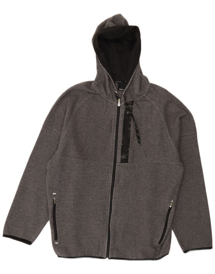 Reebok Sweat à Capuche Zippé Homme Gris Moyen Coton