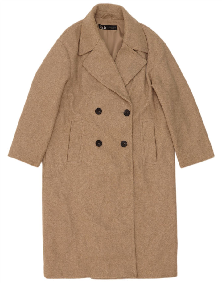 Zara Manteau surdimensionné à double boutonnage pour femme UK 6 XS Beige Polyester
