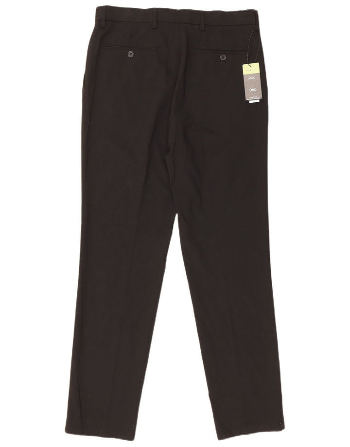 Marks & Spencer Pantalon Chino Coupe Slim Homme W32 L31 Noir Polyester