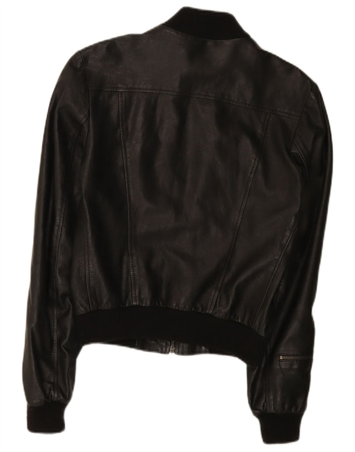 Veste en cuir femme vintage IT 42 Cuir noir moyen