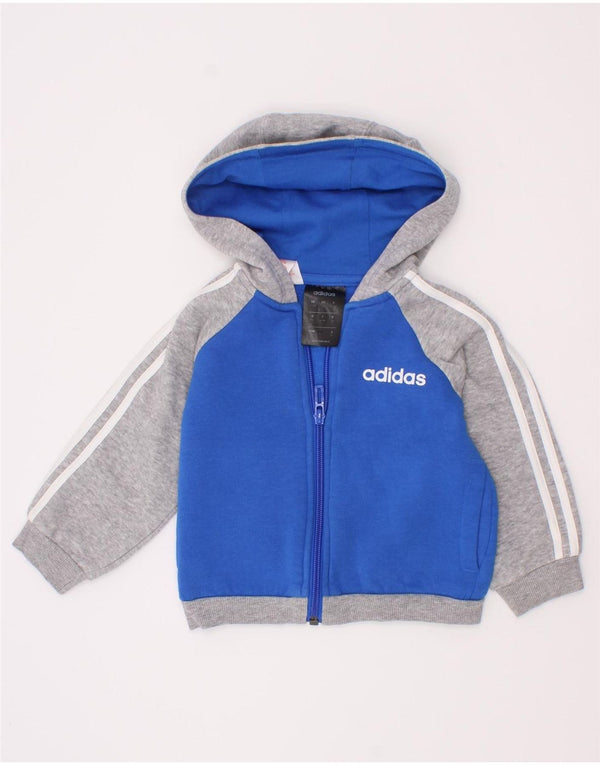 Adidas Pull à capuche zippé pour bébé garçon 6-9 mois Bleu Colorblock Coton