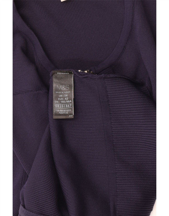 Marks & Spencer Pull Cardigan Femme UK 14 Medium Bleu Marine Polyamide