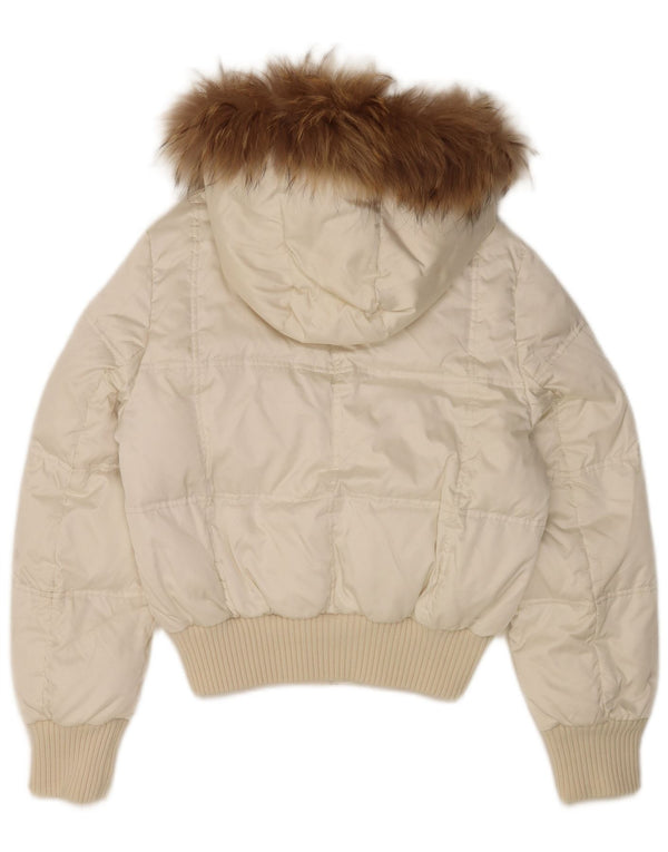 veste rembourrée à capuche femme vintage UK 14 Nylon blanc moyen