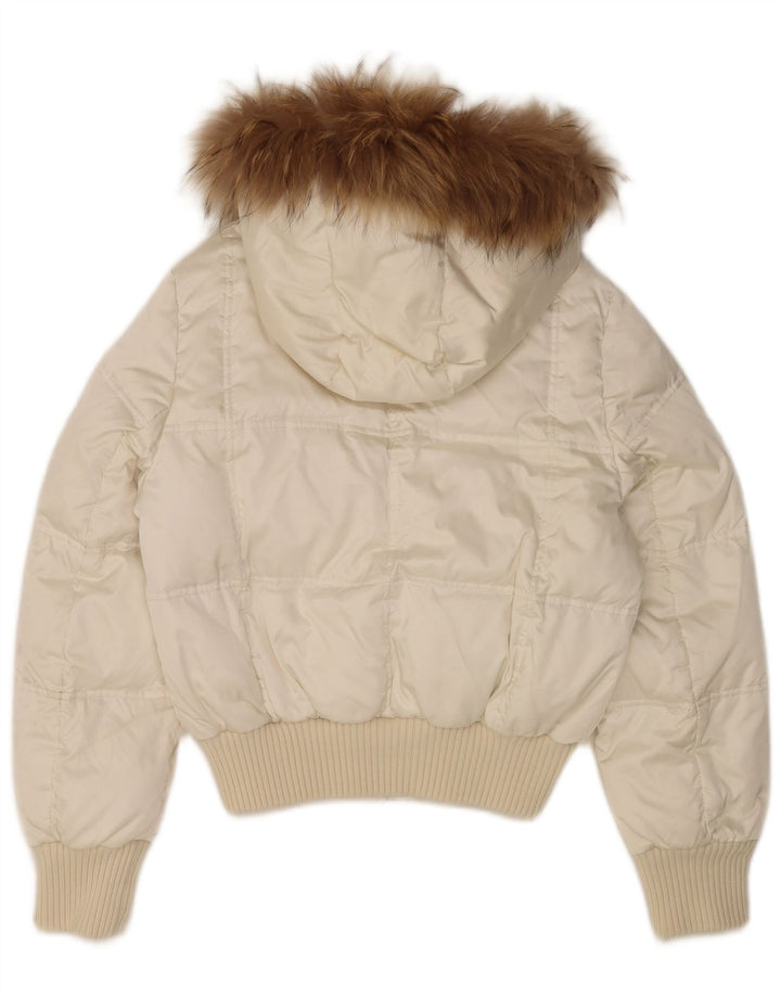 veste rembourrée à capuche femme vintage UK 14 Nylon blanc moyen