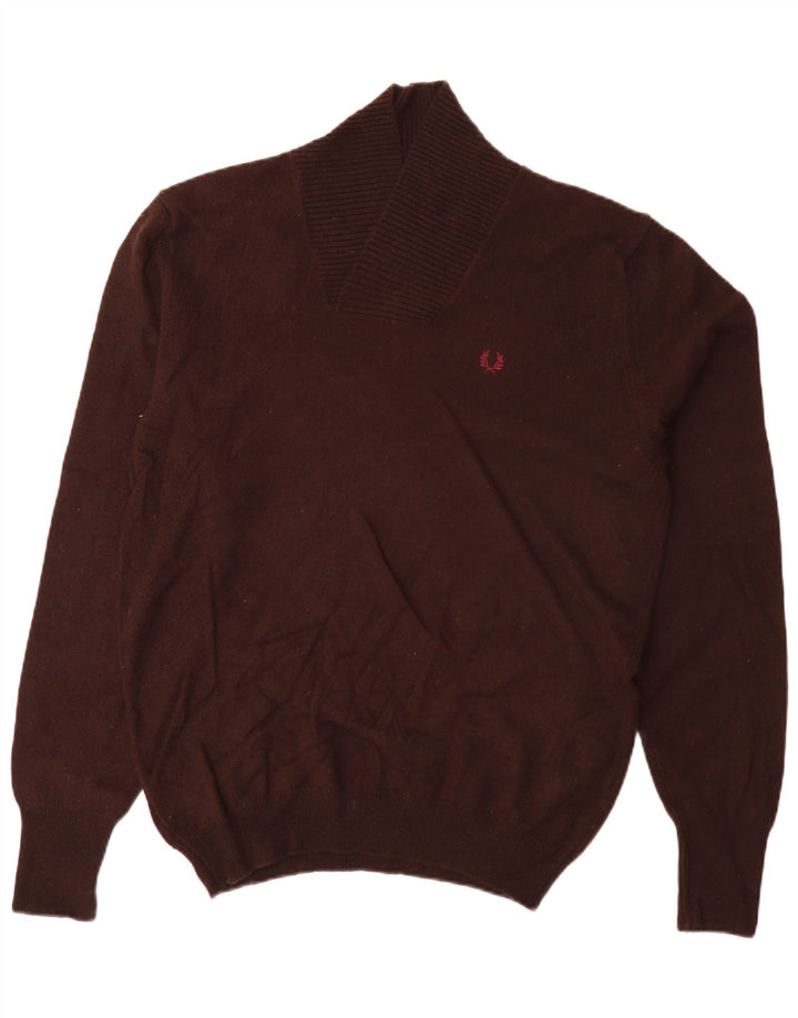 Fred Perry Pull à col châle pour homme en laine d'agneau marron Taille L