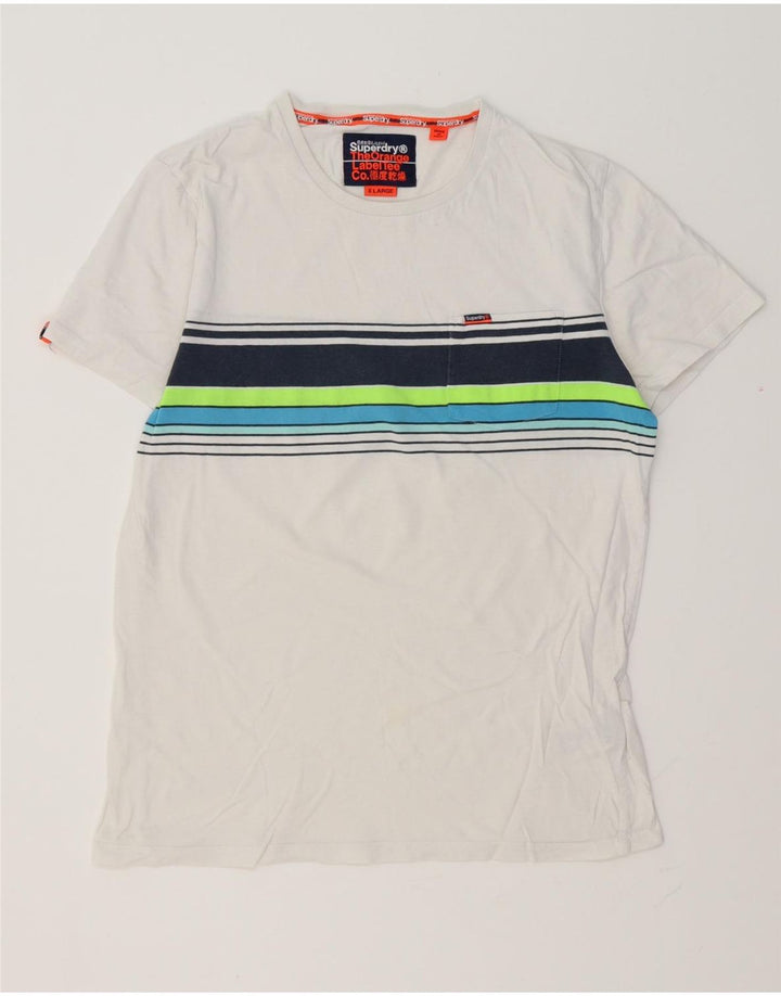 Superdry T-Shirt Top XL Coton Rayé Blanc Homme