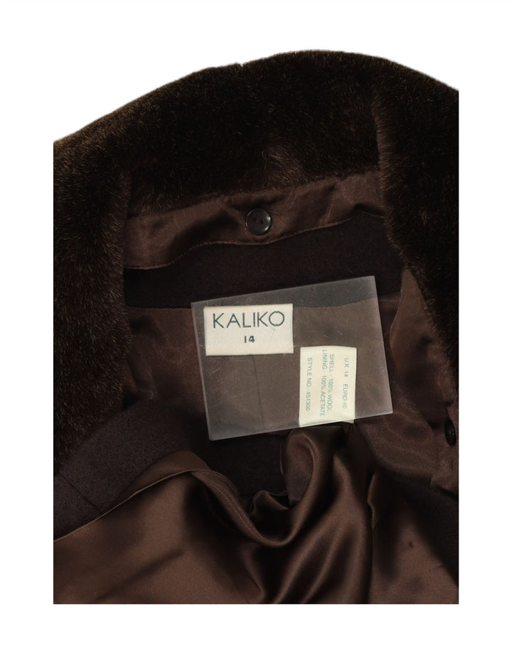 KALIKO Womens Crop Open Blazer Jacket UK 14 Large Brown Wool Vintage Kaliko and Second-Hand Kaliko from Messina Hembry 
