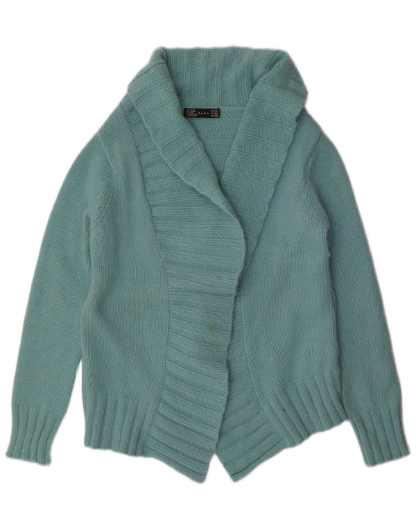 Zara Womens Open Cardigan Sweater UK 16 Large Turquoise Nylon