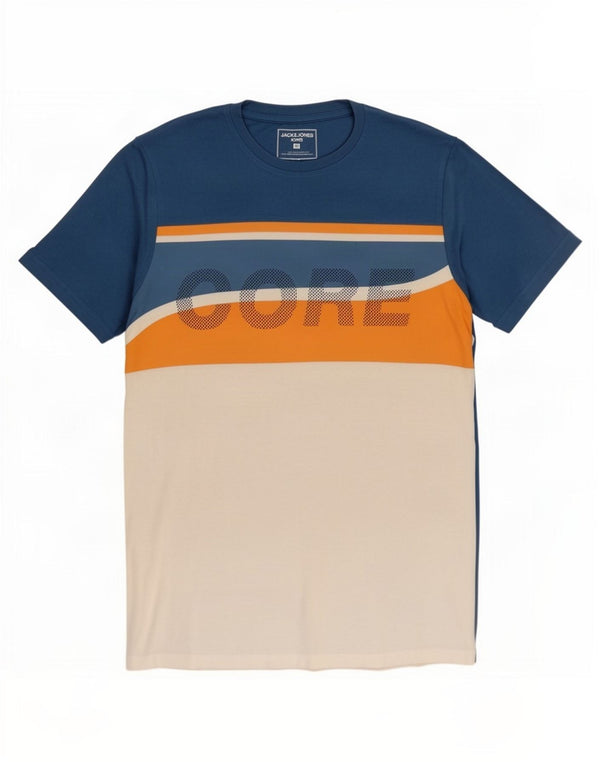 Jack & Jones T-Shirt Graphique Homme Bleu Moyen Colorblock Coton