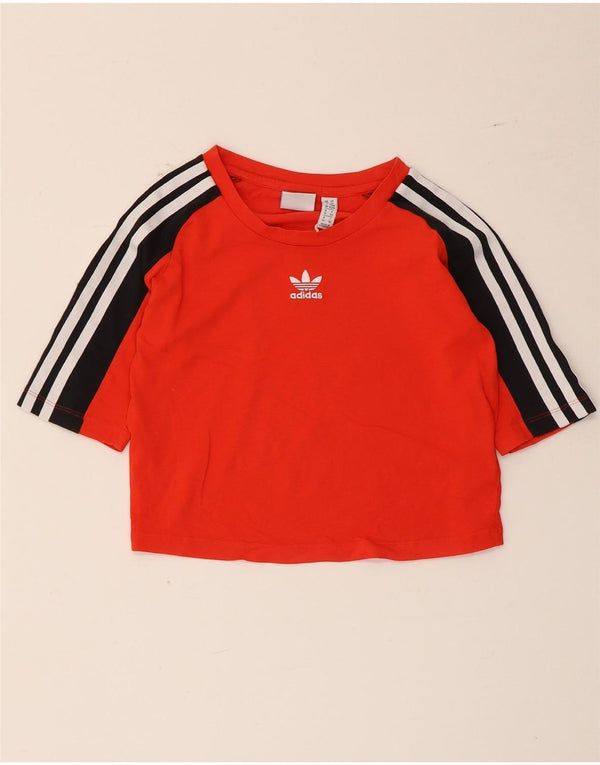 Adidas Womens Crop Graphic T-Shirt Top UK 6 XS Rouge Colorblock Coton