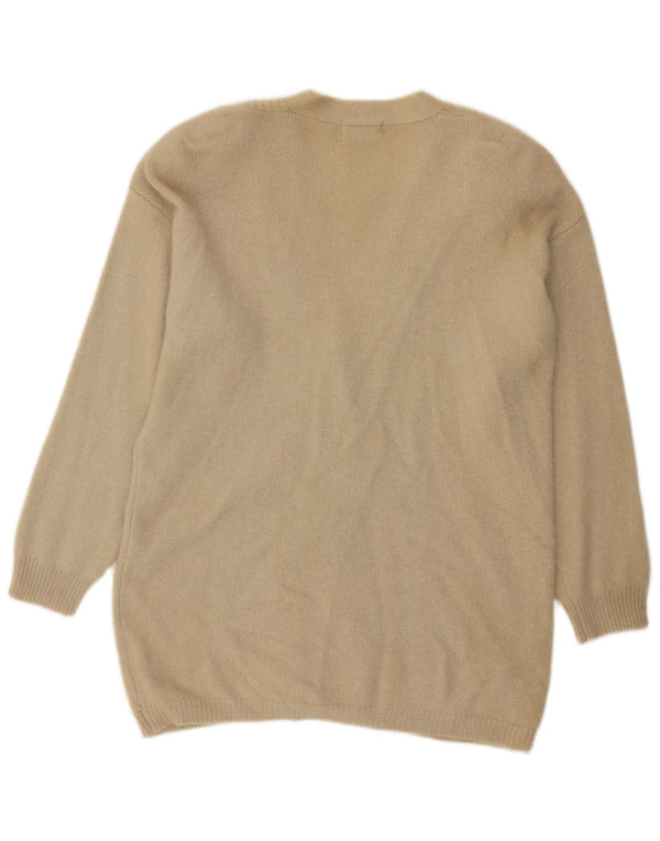 vintage Femme Longline Cardigan Pull UK 16 Grande laine d’agneau beige