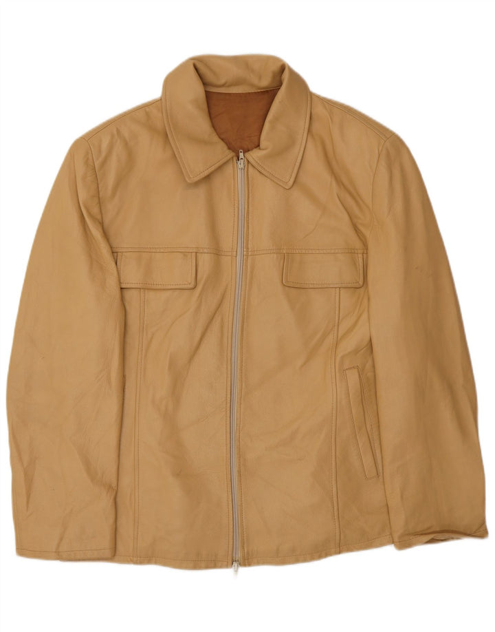 VINTAGE Womens Leather Jacket IT 50 XL Beige Leather