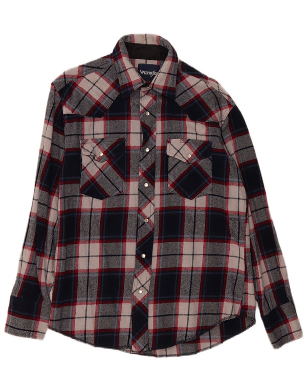 Wrangler Mens Flannel Shirt Medium Navy Blue Check Cotton