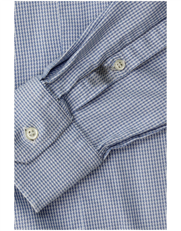 Boggi Mens Custom Fit Shirt Taille 40 15 1/2 Coton pied-de-poule bleu moyen