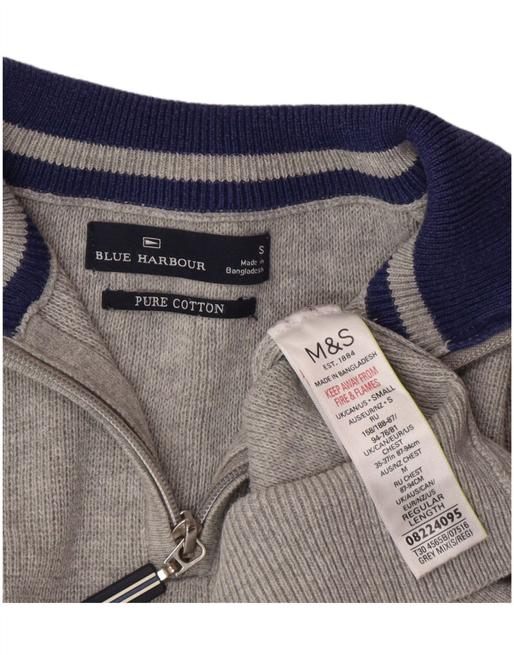 Marks & Spencer Pull bleu Harbor à col zippé pour homme, petit gris