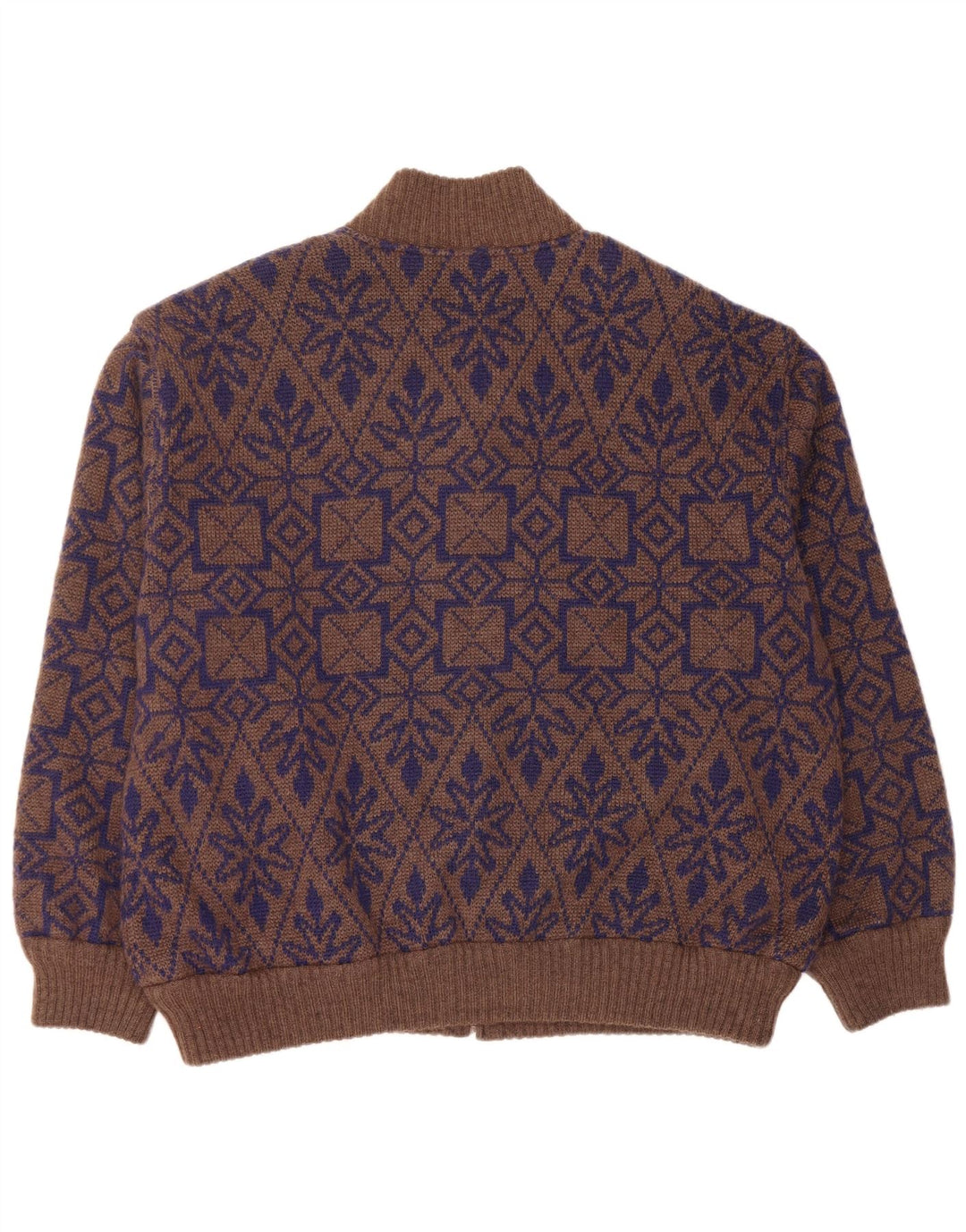 VINTAGE Pull cardigan réversible pour homme XL Marron Fair Isle