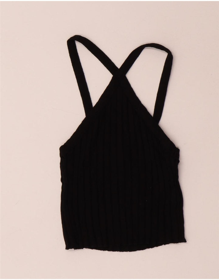 Zara Womens Crop Top UK 8 Small Noir Coton