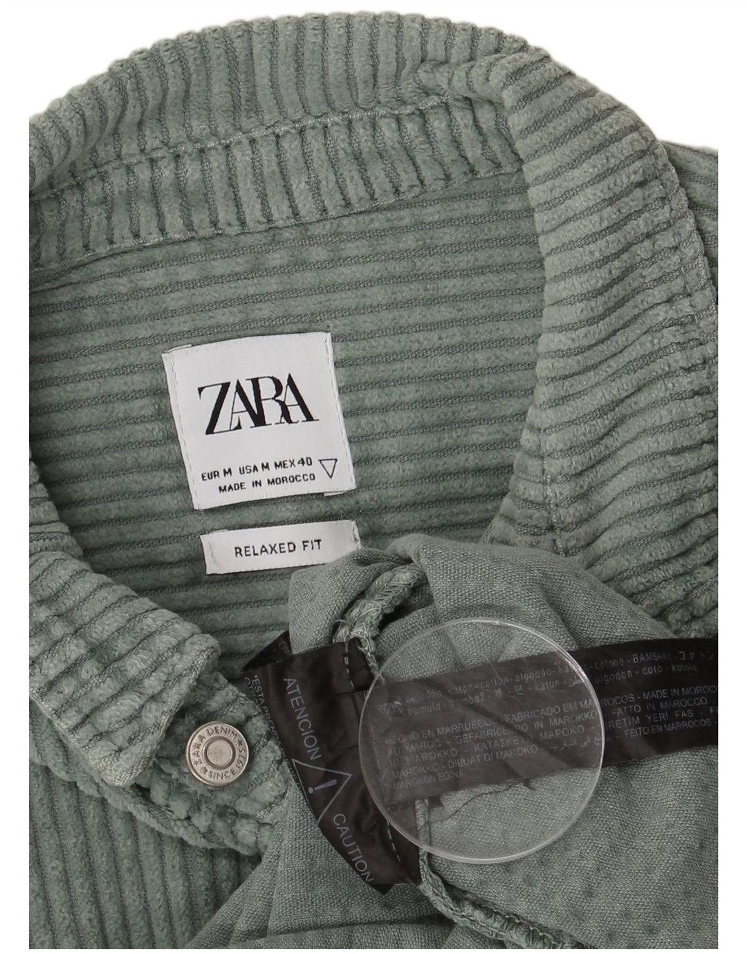 ZARA Chemise Coupe Relax en Velours Côtelé Homme Vert Moyen Coton