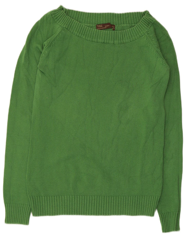 Zara Femme Pull Col Bateau UK 14 Grand Coton Vert