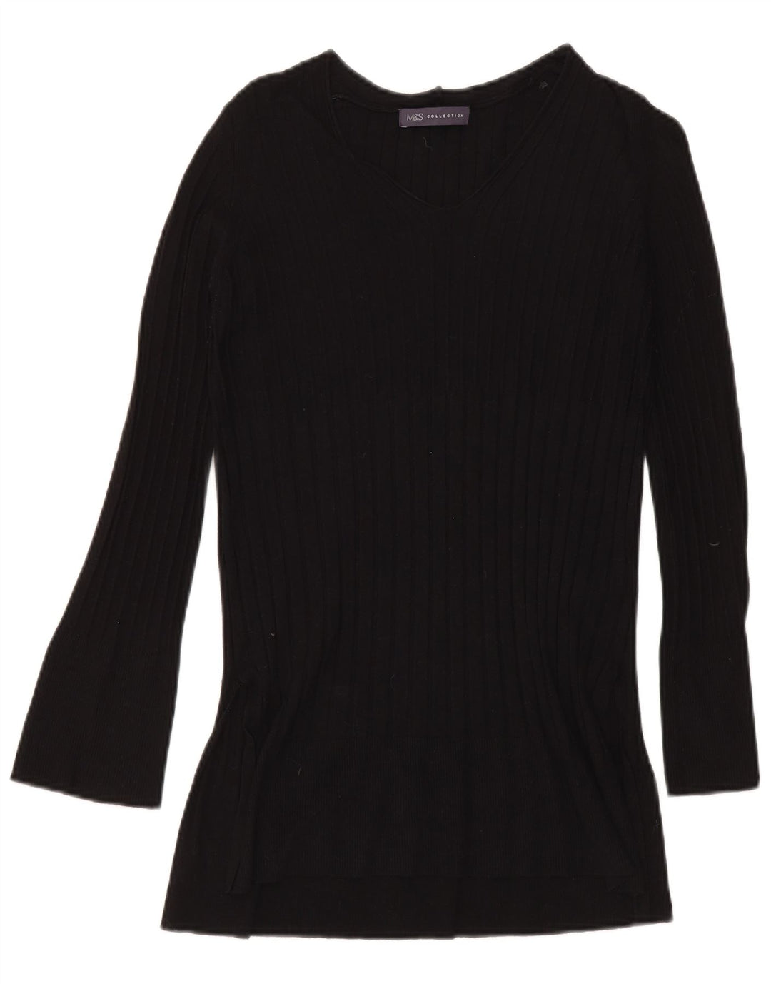 Marks & Spencer Pull col en V pour femme UK 8 Small Noir Viscose