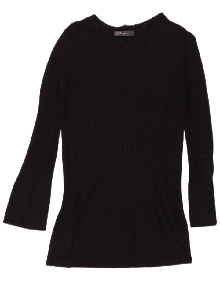 Marks & Spencer Pull col en V pour femme UK 8 Small Noir Viscose