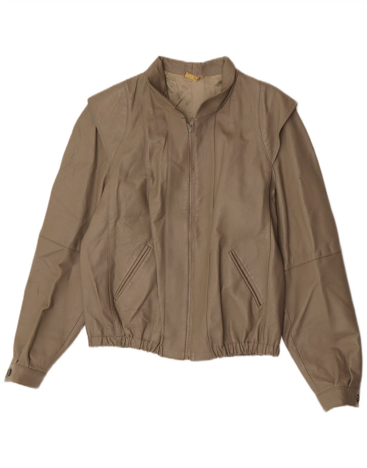 Veste en cuir femme vintage IT 44 Cuir gris moyen