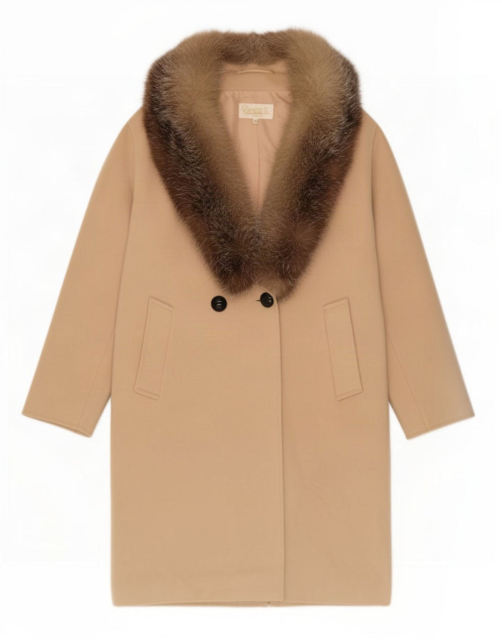 Pierrette B Manteau double boutonnage femme US 10 Grande laine beige