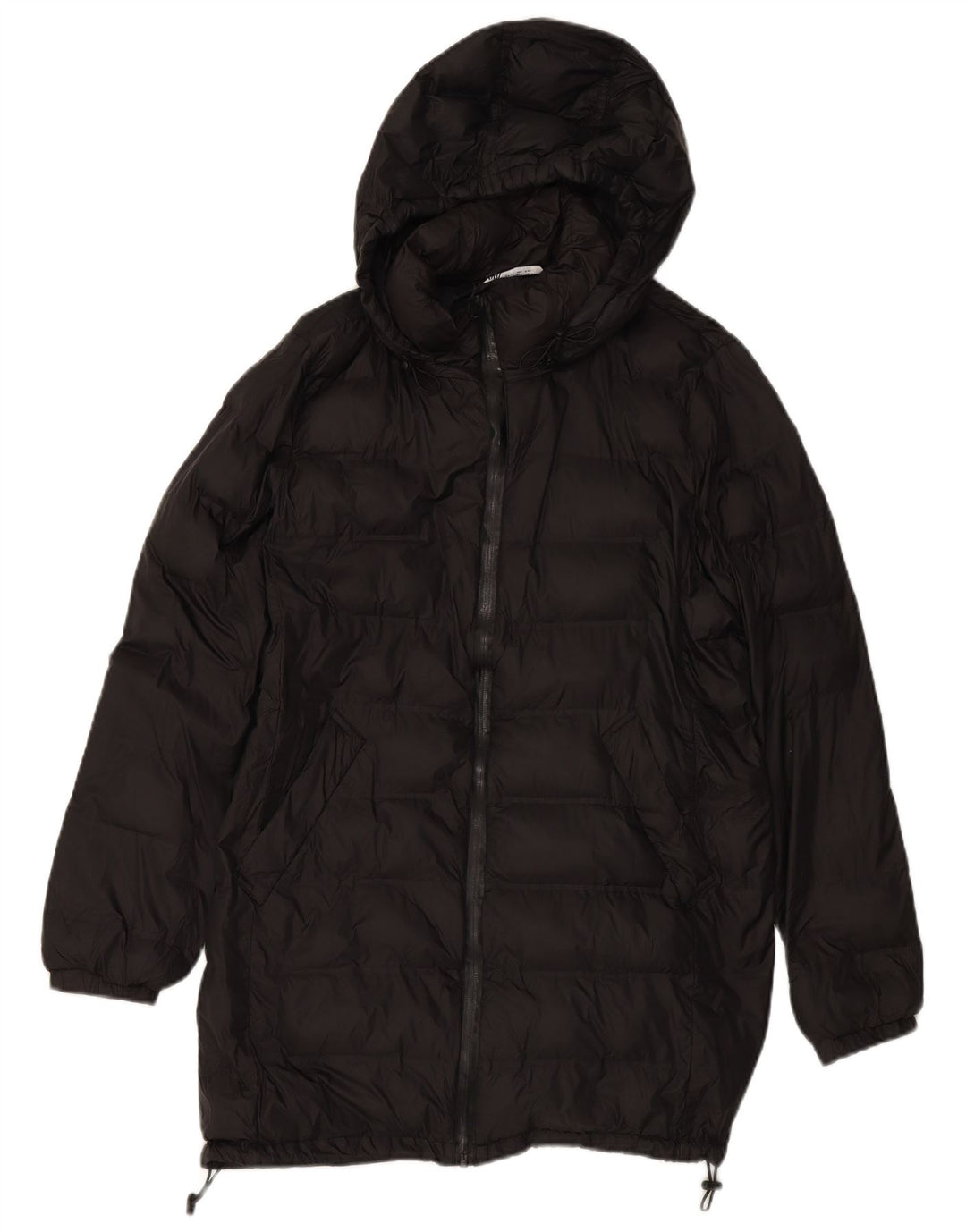 ZARA Manteau matelassé à capuche pour femme UK 16 Large Noir Polyester