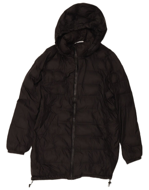 ZARA Manteau matelassé à capuche pour femme UK 16 Large Noir Polyester