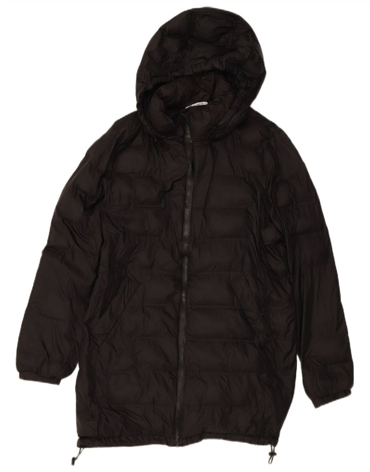 ZARA Manteau matelassé à capuche pour femme UK 16 Large Noir Polyester
