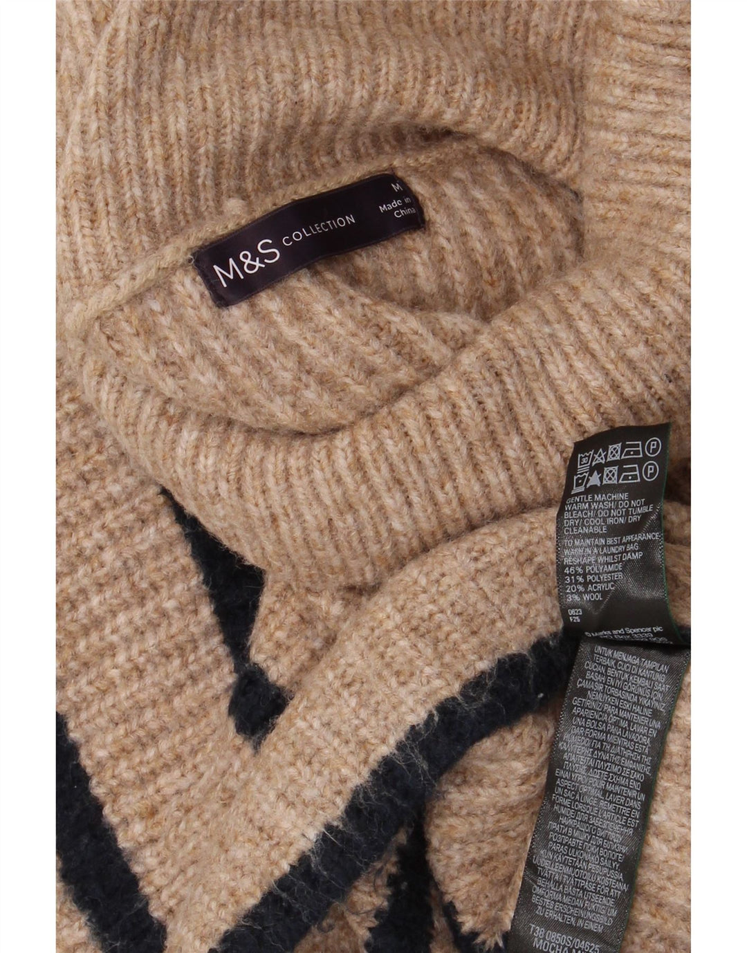 Marks & Spencer Pull col roulé pour femme UK 14 Beige moyen rayé
