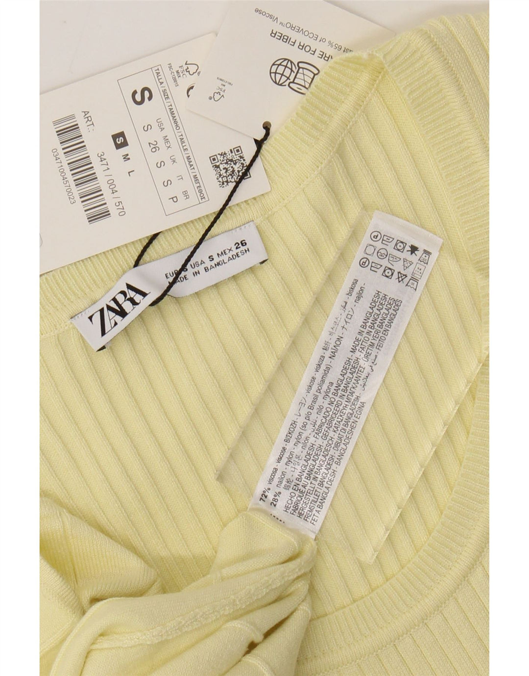 ZARA Femme Maxi Manches Courtes Robe Pull UK 8 Petite Viscose Jaune