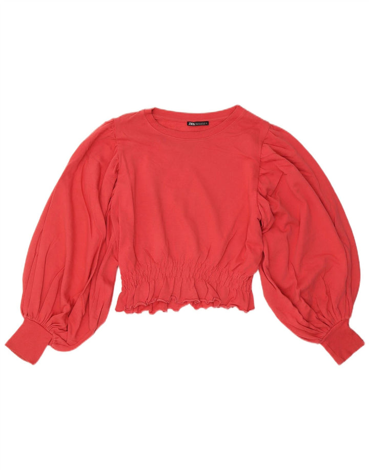 ZARA Femme Crop Sweatshirt Jumper UK 14 Rouge Moyen