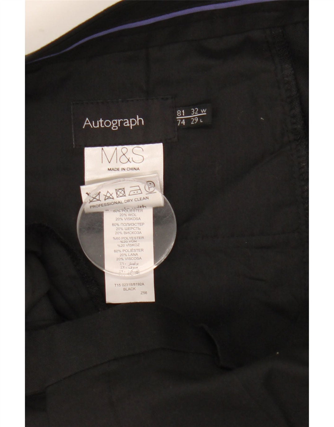 Marks & Spencer Pantalon de costume droit autographe pour homme W32 L29 Noir