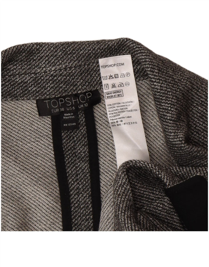 Topshop Veste Blazer Longue Ouverte Femme UK 10 Petit Gris Colorblock