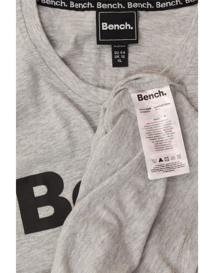 BENCH T-Shirt Graphique Femme UK 16 Grand Coton Chiné Gris