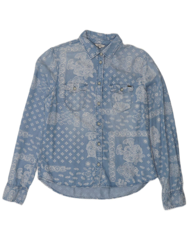 PEPE Jeans Chemise en jean pour femme UK 14 Large Bleu Paisley Lyocell