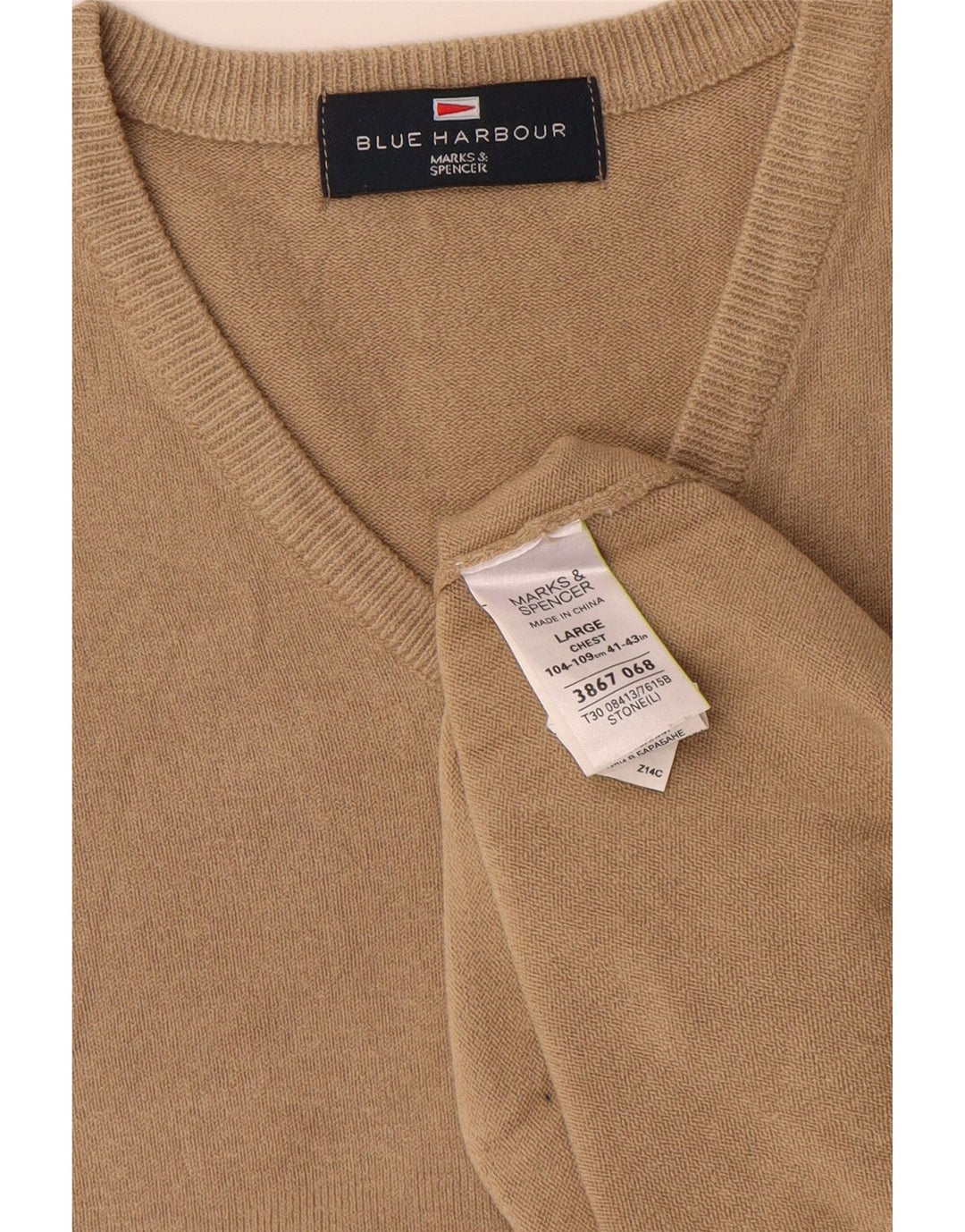 MARKS & SPENCER Pull col V pour homme UK 41/43 Large Beige