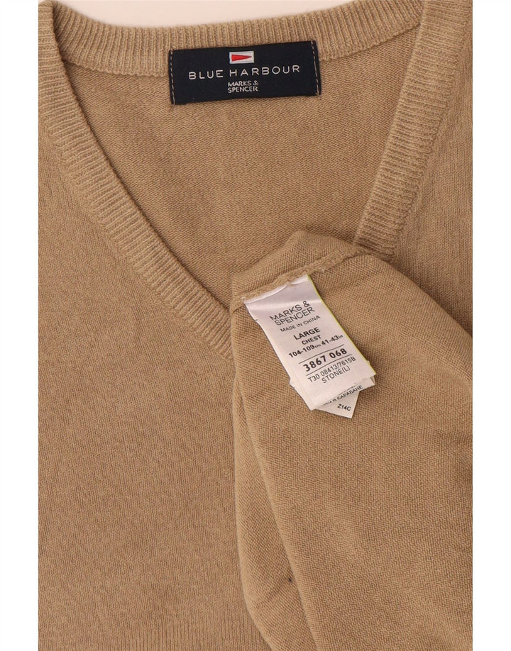 MARKS & SPENCER Pull col V pour homme UK 41/43 Large Beige