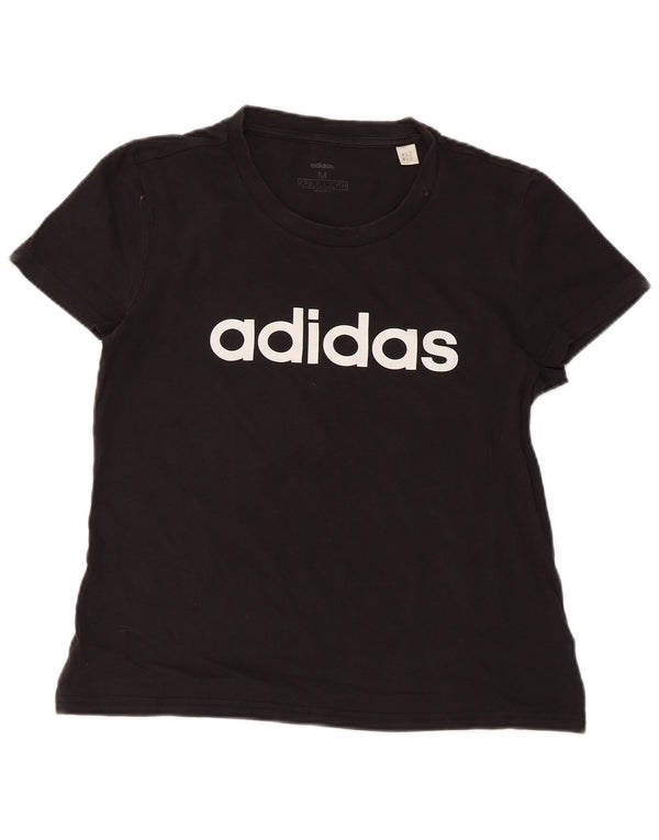 Adidas T-shirt graphique à manches courtes pour femme UK 12 Noir moyen