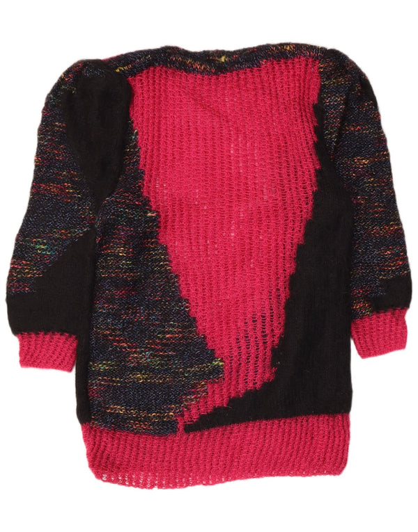 vintage Womens Boat Neck Jumper Pull UK 14 Medium Pink Colourblock